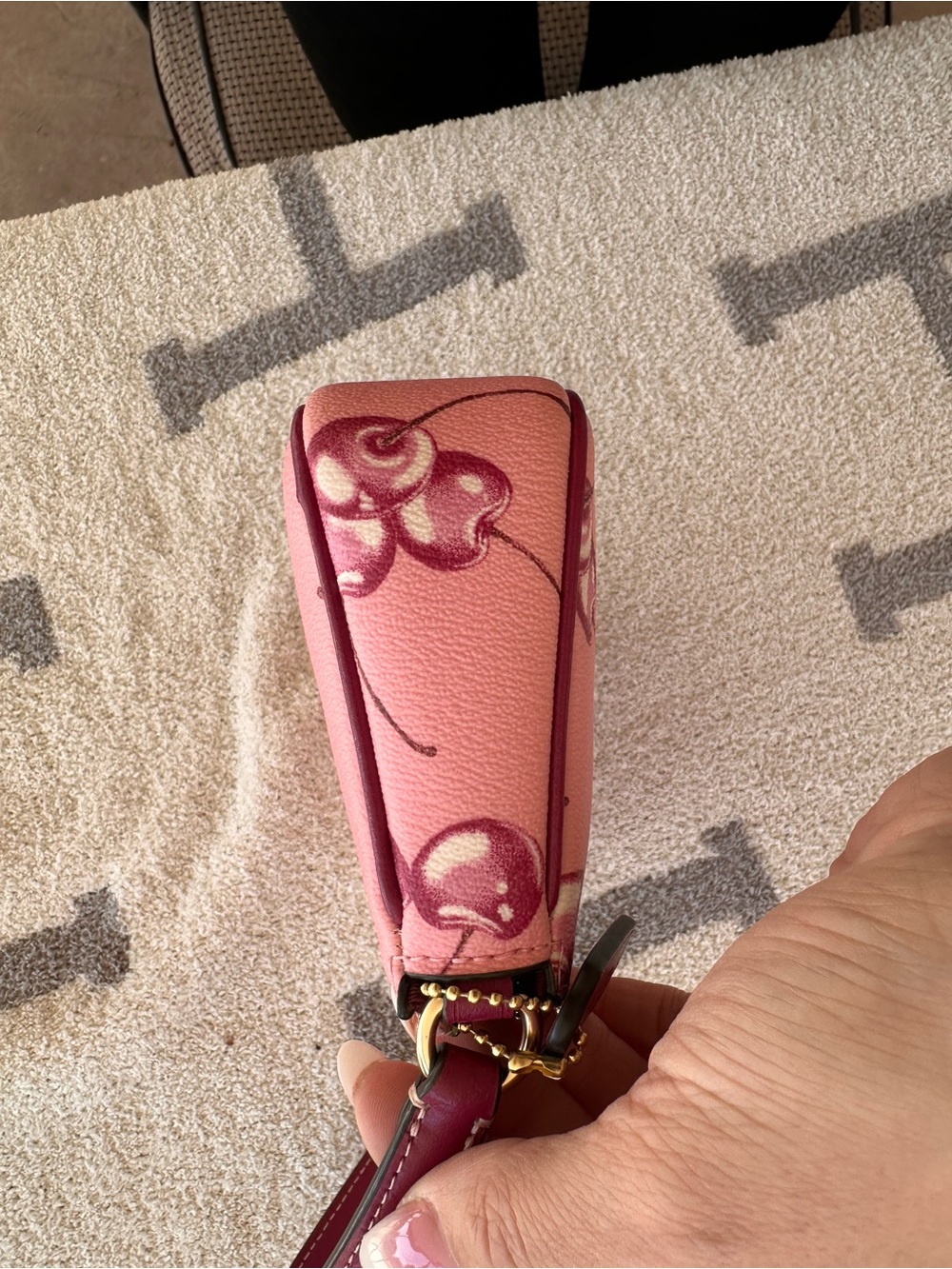 Coach Pink Cherry Print Leather Crossbody Wallet with Gold Hardware - Picture 9 of 10
